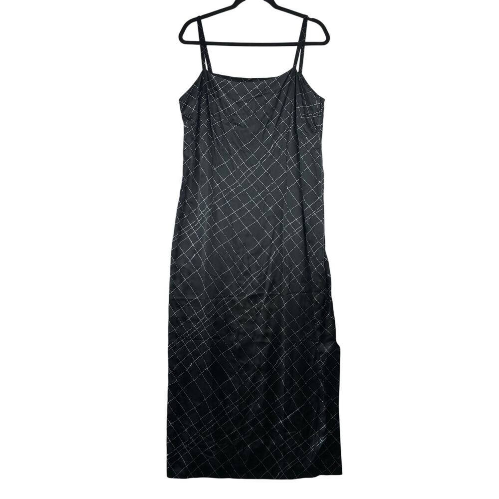 Vtg Y2K Doncaster Glitter Lattice Maxi Gown Dress Women's Med Thin Strap Acetate